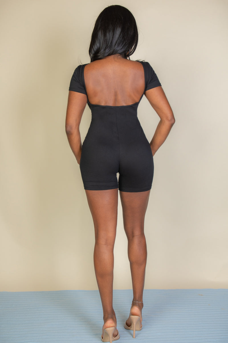 Open Back Short Sleeve Romper - Capella Apparel