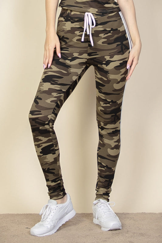 Side Stripe Camo Print Leggings - Capella Apparel