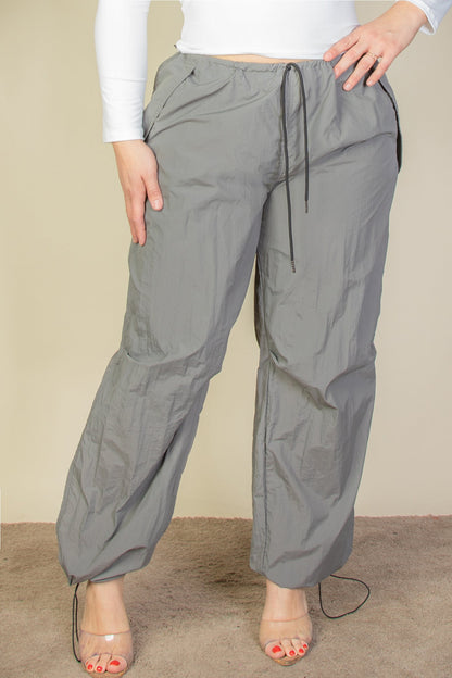 Plus Size Drawstring Waist Parachute Pants - Capella Apparel