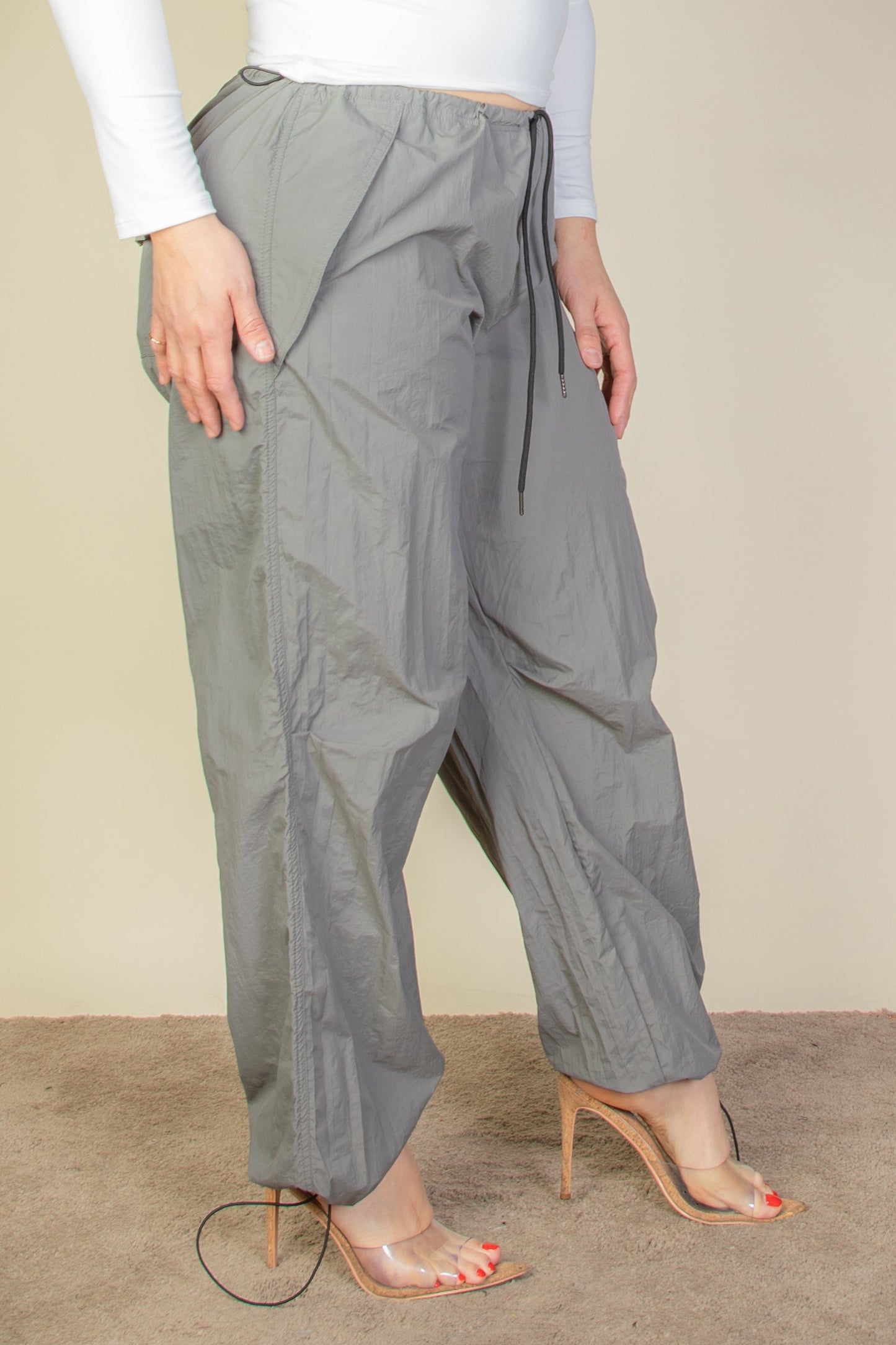 Plus Size Drawstring Waist Parachute Pants - Capella Apparel