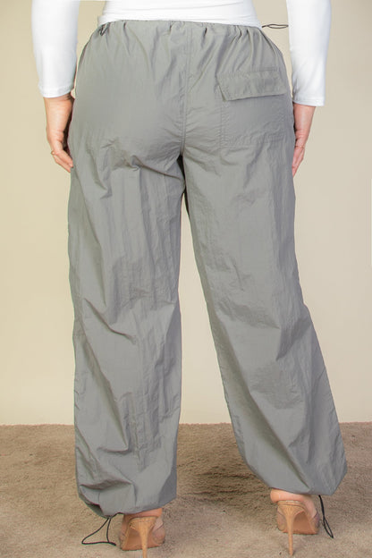 Plus Size Drawstring Waist Parachute Pants - Capella Apparel