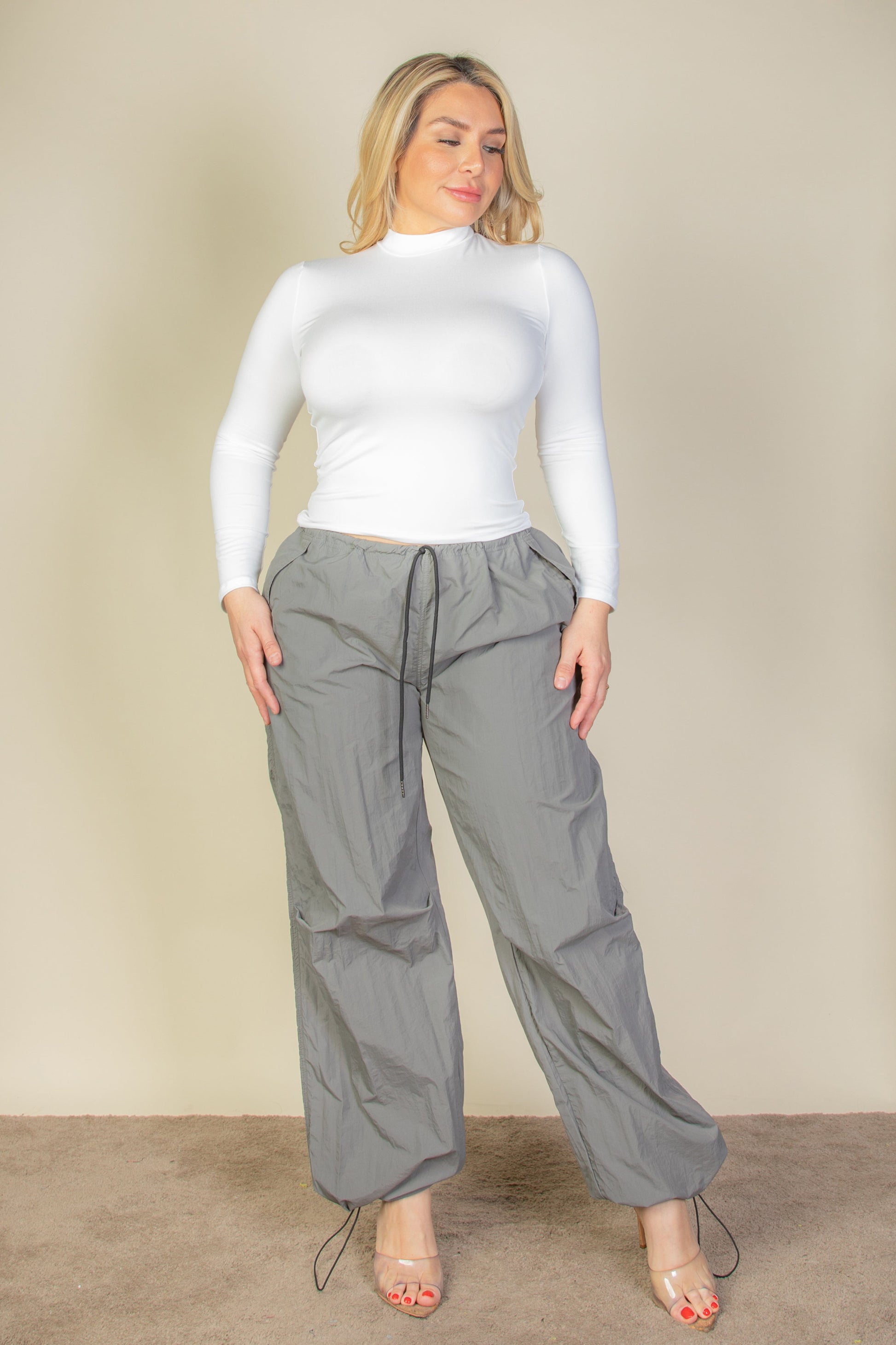 Plus Size Drawstring Waist Parachute Pants - Capella Apparel