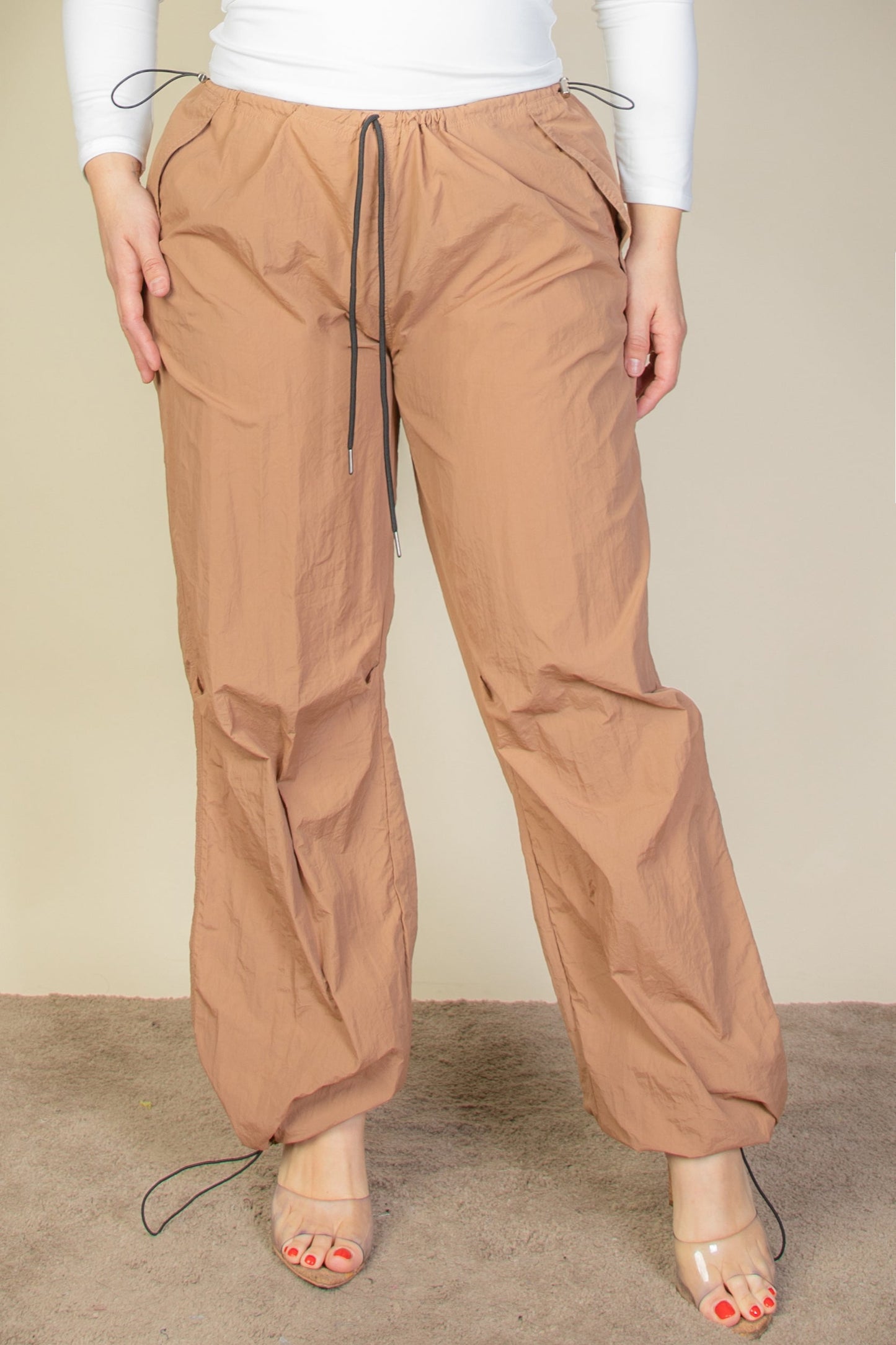 Plus Size Drawstring Waist Parachute Pants - Capella Apparel