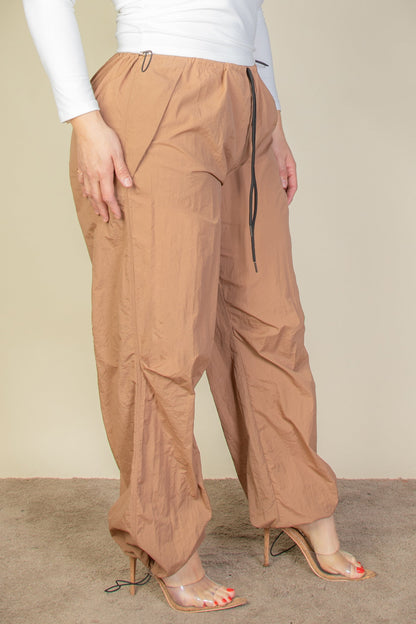 Plus Size Drawstring Waist Parachute Pants - Capella Apparel