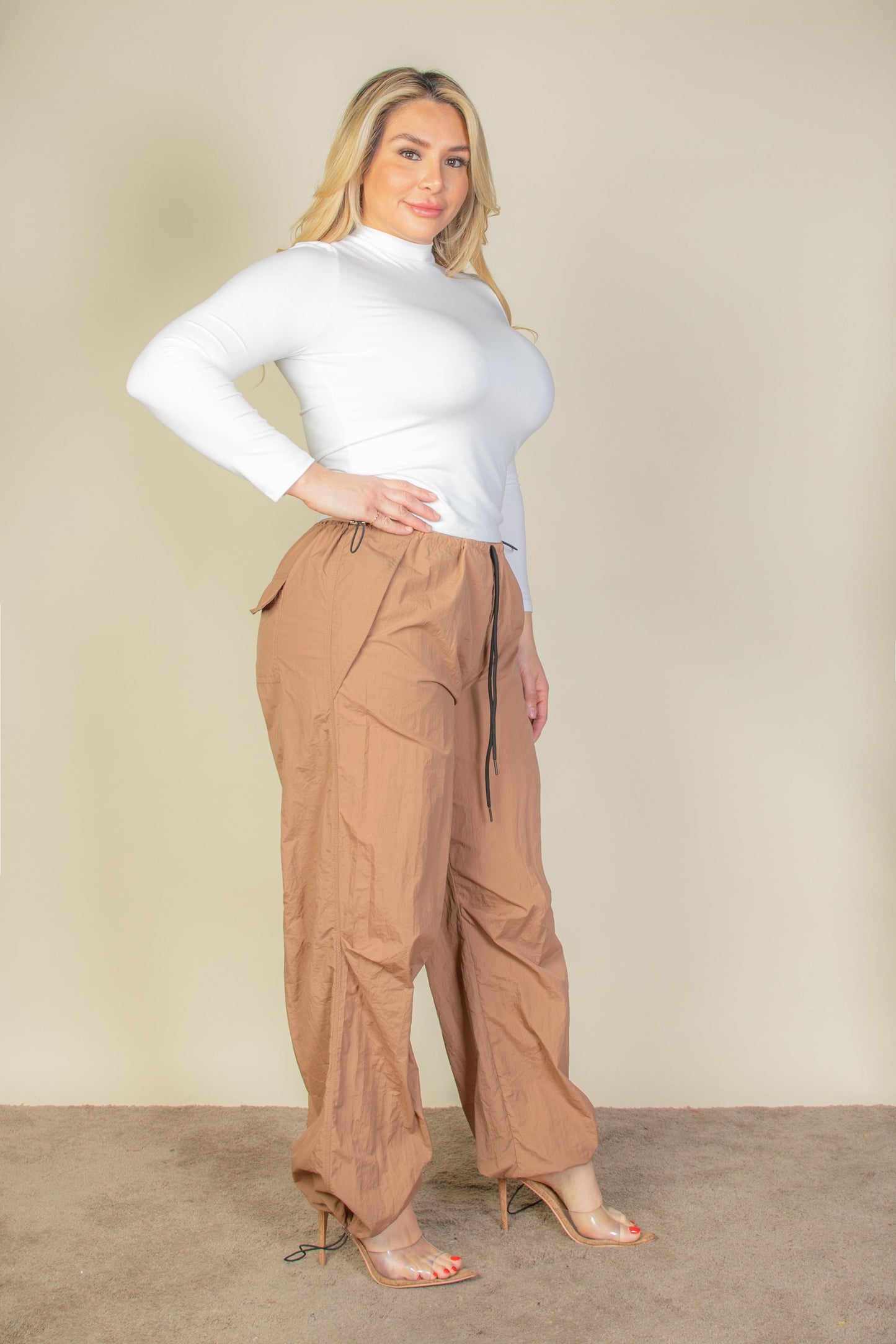 Plus Size Drawstring Waist Parachute Pants - Capella Apparel