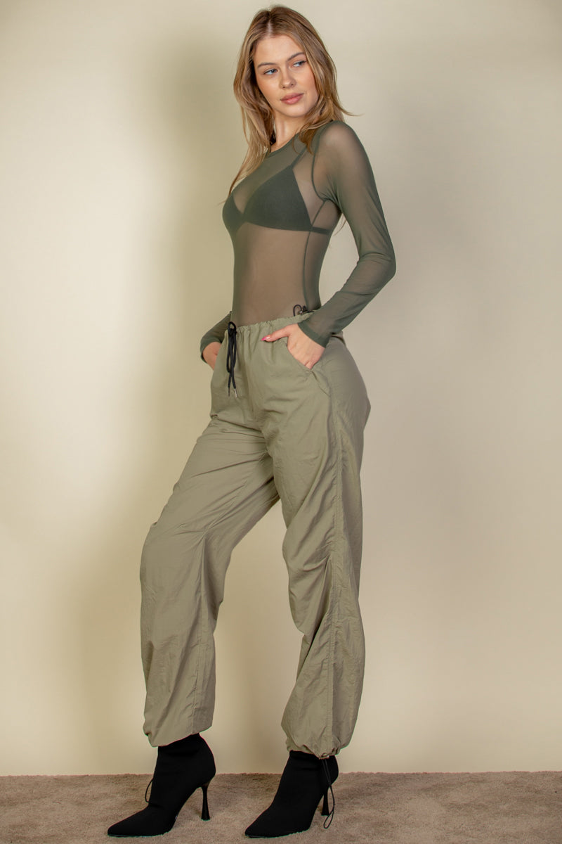 Drawstring Waist Parachute Pants - Capella Apparel