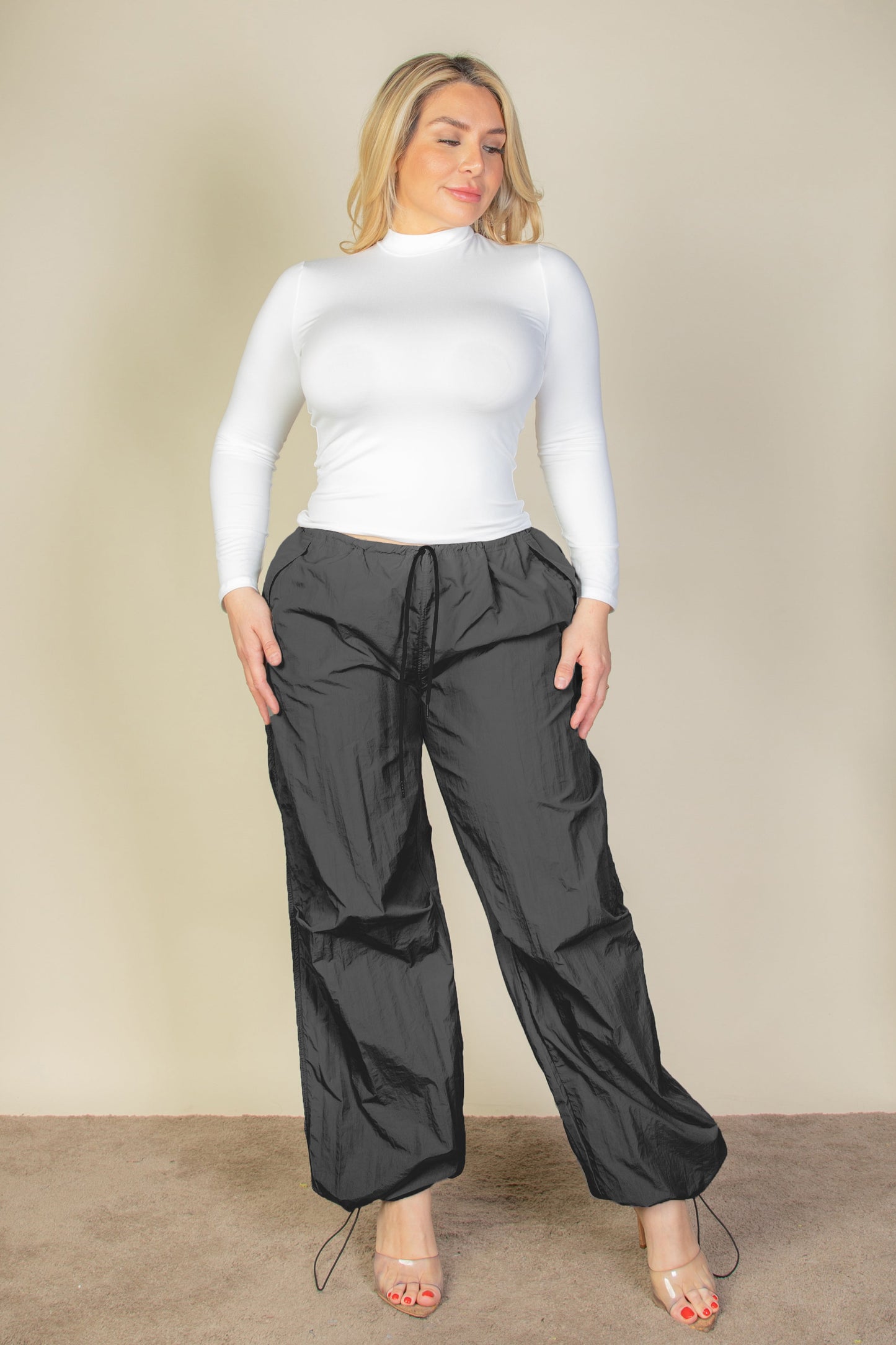 Plus Size Drawstring Waist Parachute Pants - Capella Apparel