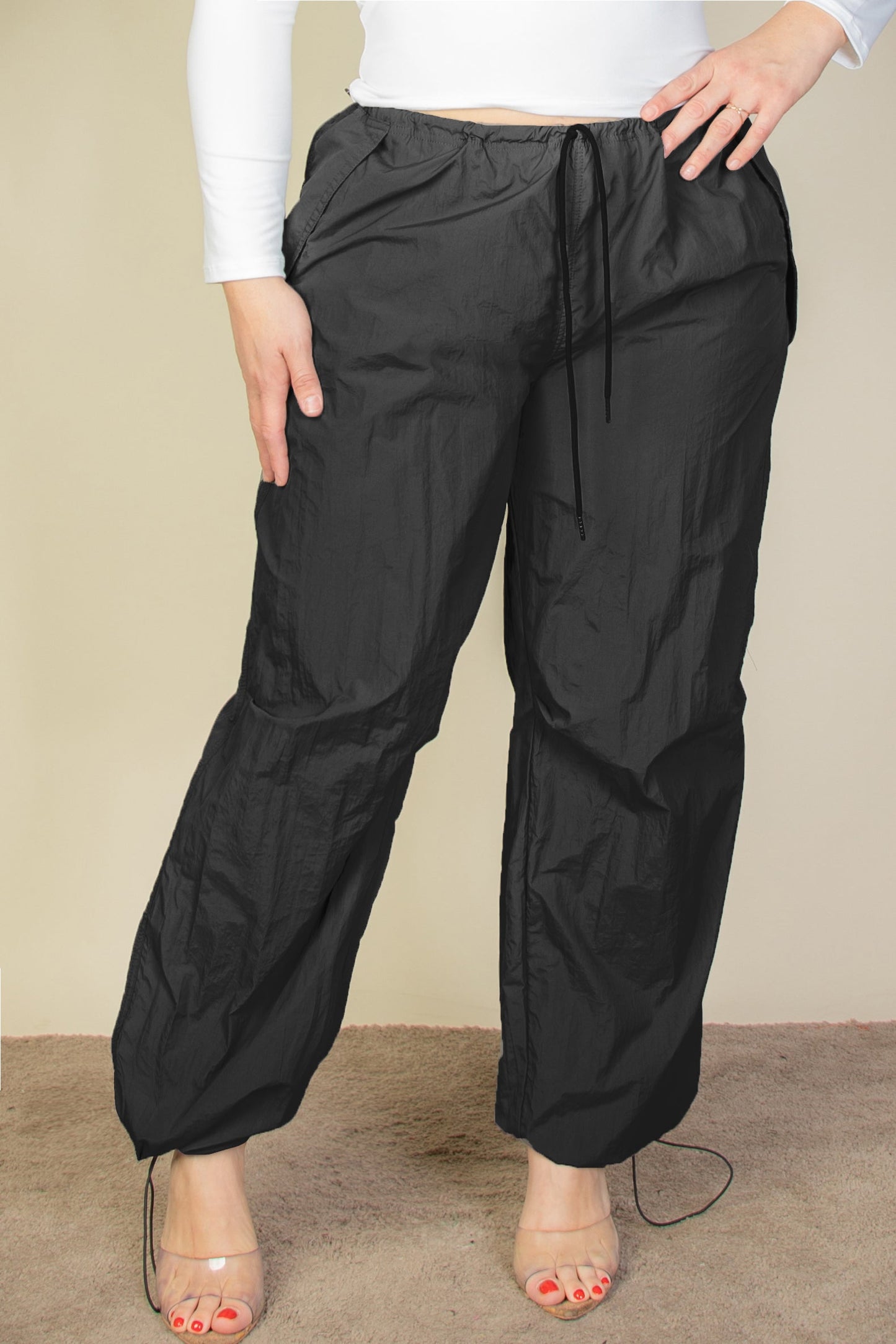 Plus Size Drawstring Waist Parachute Pants - Capella Apparel