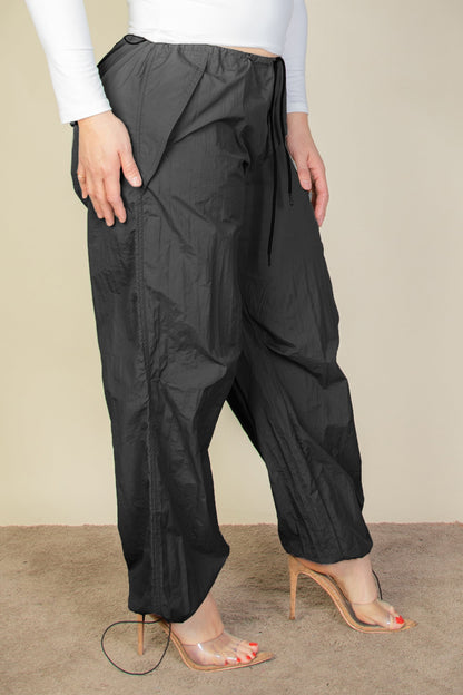 Plus Size Drawstring Waist Parachute Pants - Capella Apparel