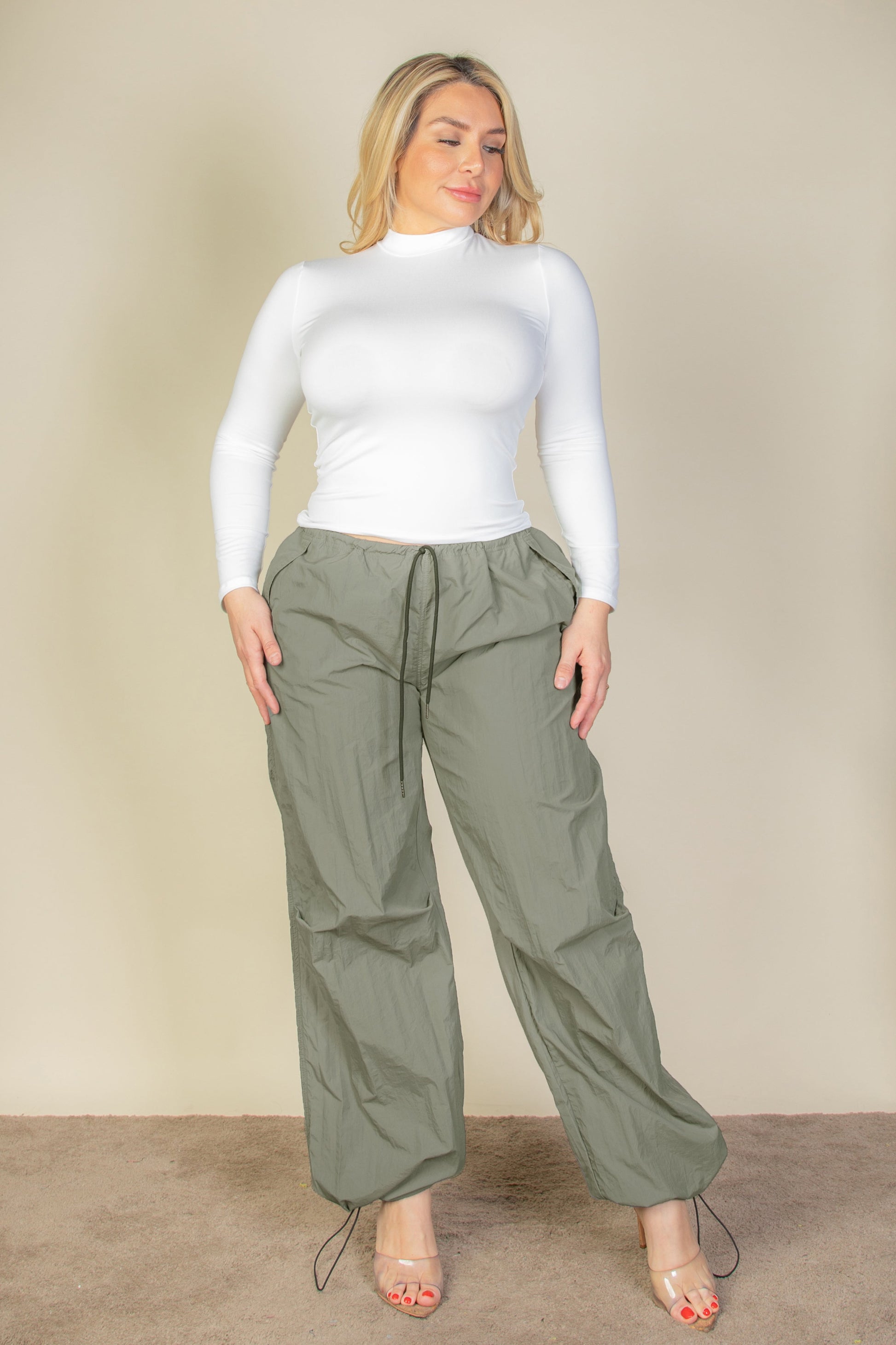 Plus Size Drawstring Waist Parachute Pants - Capella Apparel