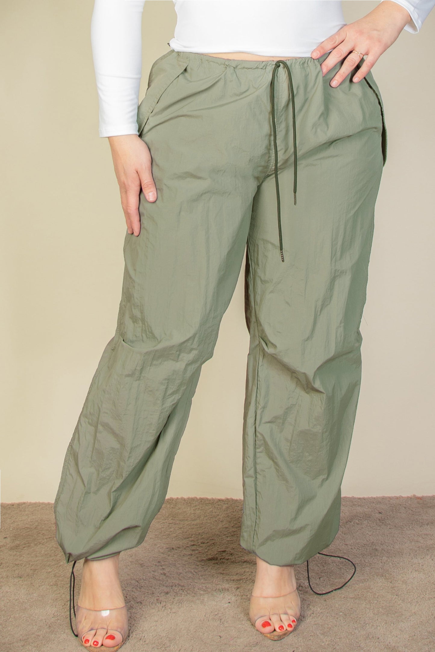 Plus Size Drawstring Waist Parachute Pants - Capella Apparel