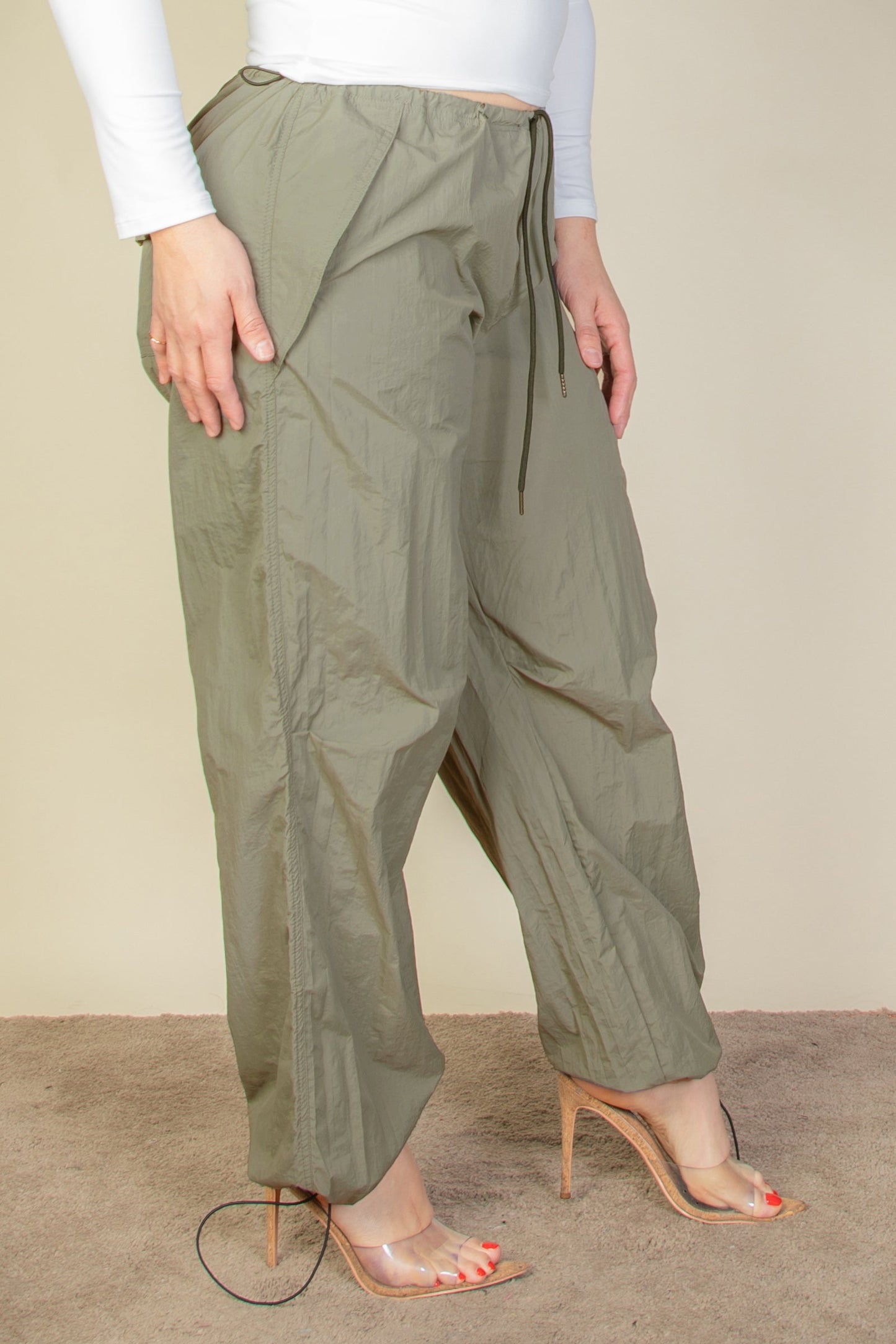 Plus Size Drawstring Waist Parachute Pants - Capella Apparel