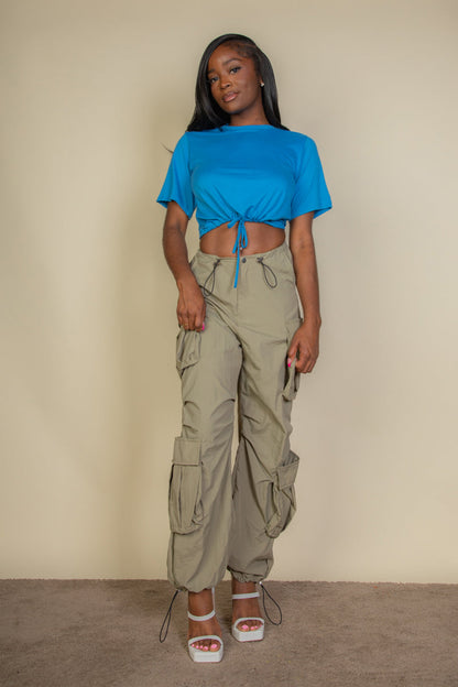 [$4/piece] Flap Pockets Drawstring Ruched Parachute Pants