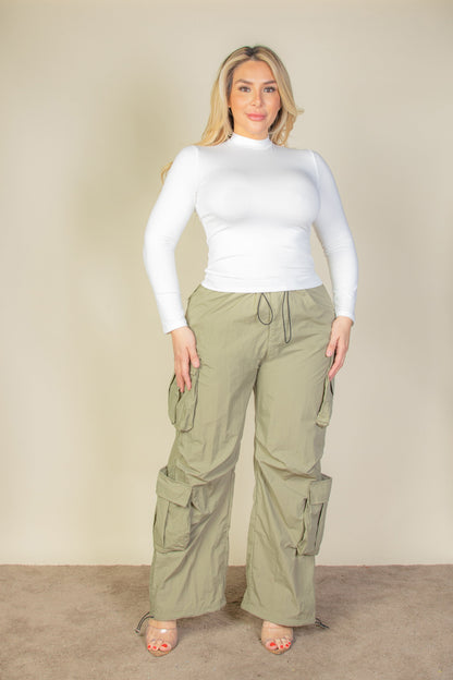 Plus Size Flap Pockets Drawstring Ruched Parachute Pants - Capella Apparel