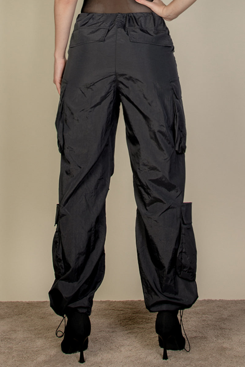 Flap Pockets Drawstring Ruched Parachute Pants - Capella Apparel