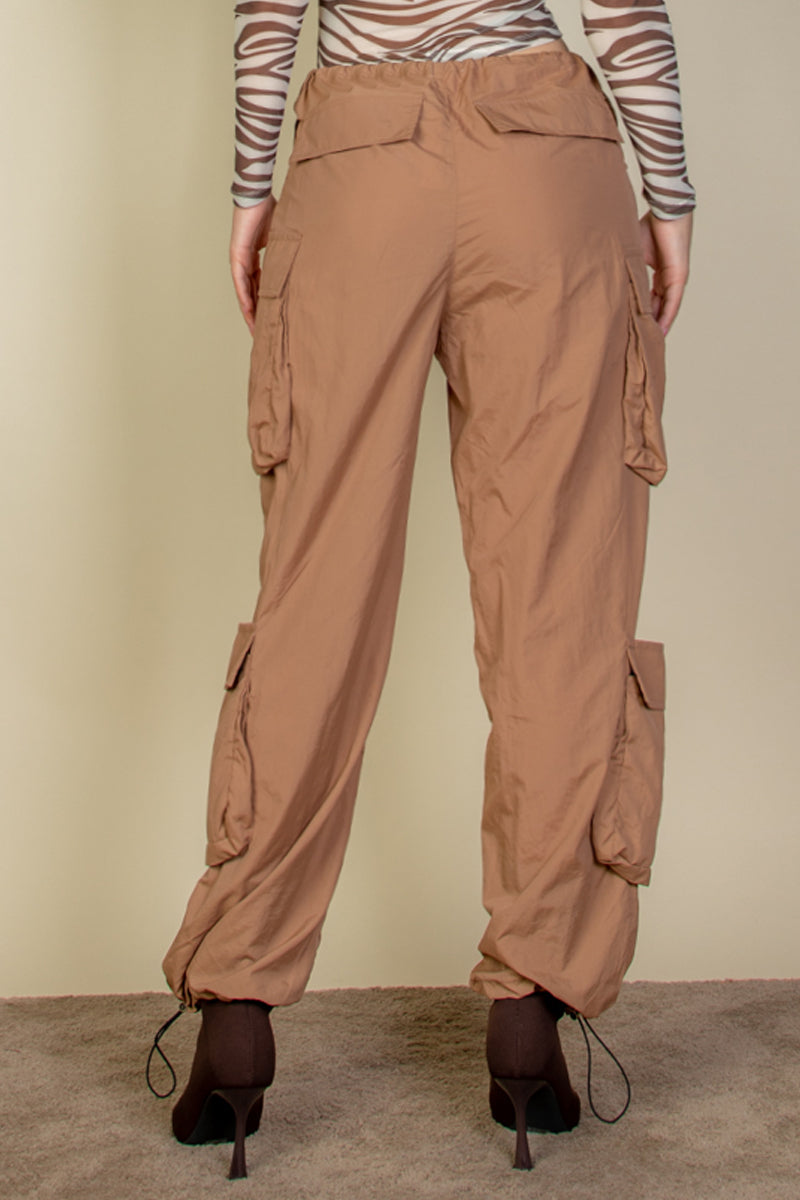 Flap Pockets Drawstring Ruched Parachute Pants - Capella Apparel