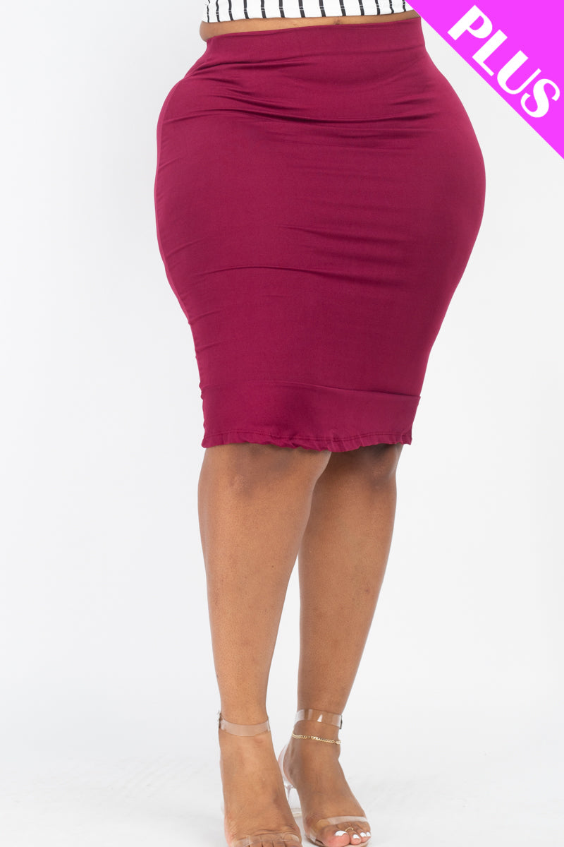 [$3/piece] Plus Size Solid Ruffled Pencil Skirt