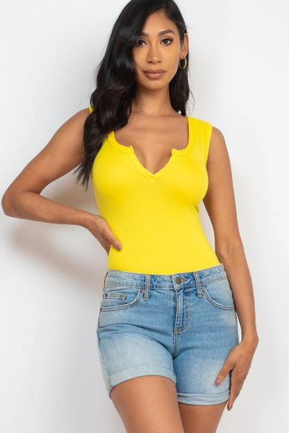 Split Neckline Sleeveless Bodysuit - Wholesale Capella Apparel