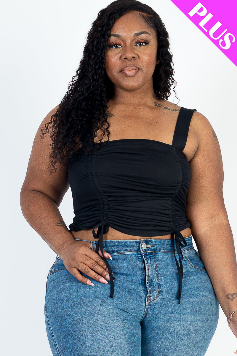 Plus Size Front Ruched With String Square Neck Crop Top - Capella Apparel