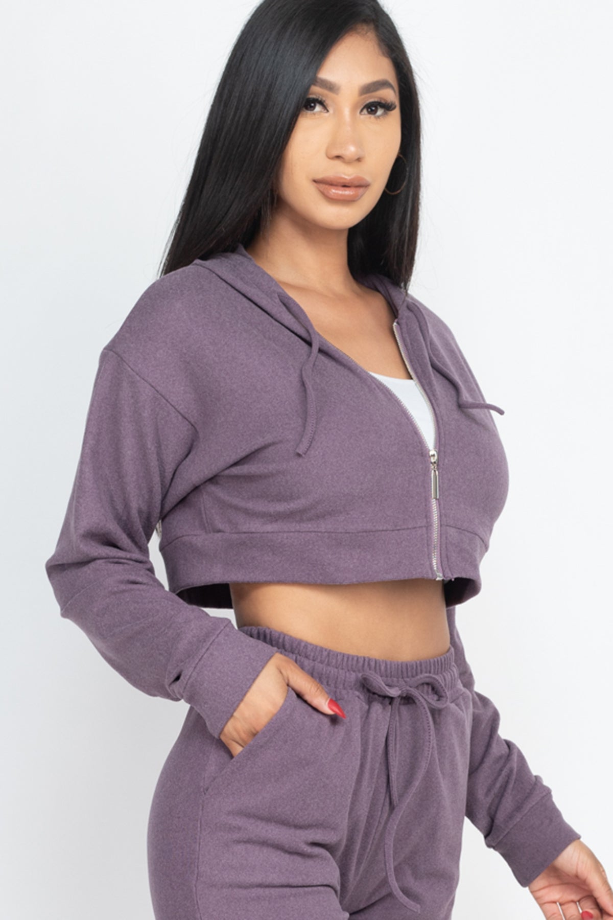 [$4/piece] Two Tone Rib Zip-up Cropped Hoodie