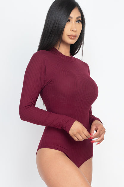 [$3/piece] Ribbed Long Sleeve Mock Neck Bodysuit