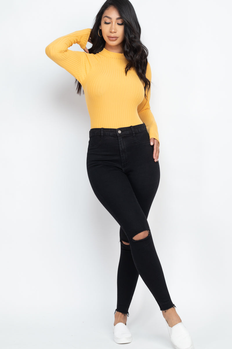 [$3/piece] Ribbed Long Sleeve Mock Neck Bodysuit