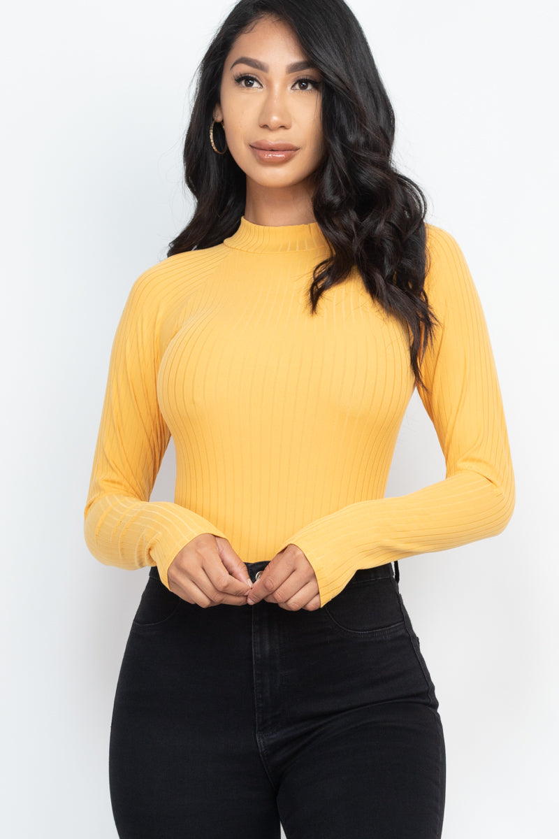 [$3/piece] Ribbed Long Sleeve Mock Neck Bodysuit