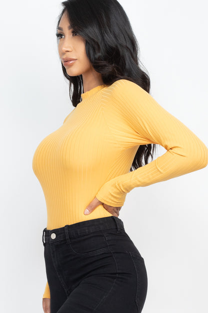 [$3/piece] Ribbed Long Sleeve Mock Neck Bodysuit