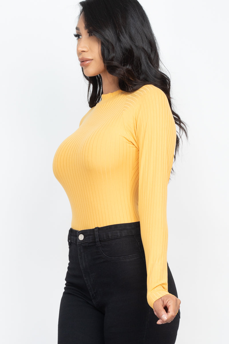 [$3/piece] Ribbed Long Sleeve Mock Neck Bodysuit