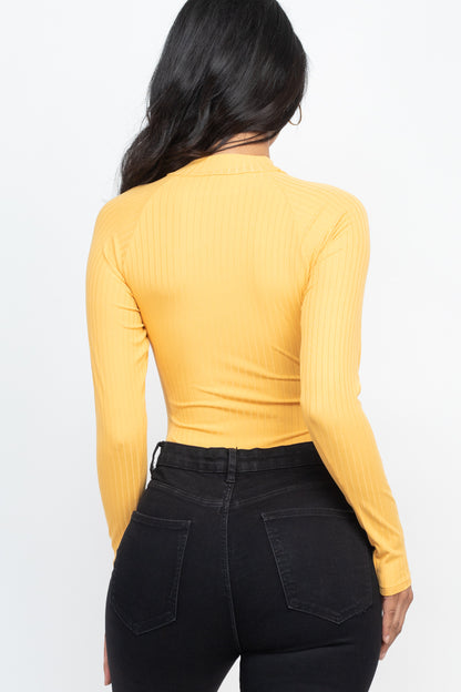 [$3/piece] Ribbed Long Sleeve Mock Neck Bodysuit