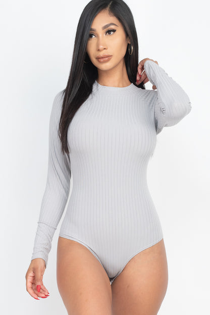 [$3/piece] Ribbed Long Sleeve Mock Neck Bodysuit