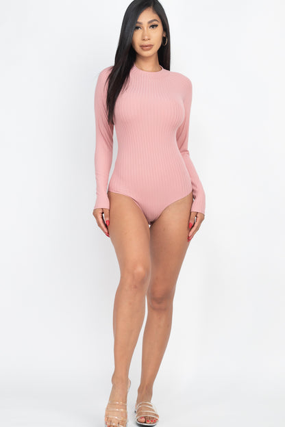 [$3/piece] Ribbed Long Sleeve Mock Neck Bodysuit