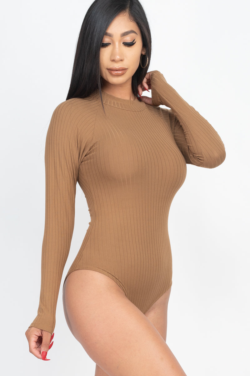 [$3/piece] Ribbed Long Sleeve Mock Neck Bodysuit