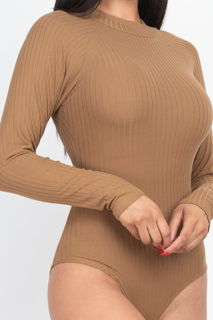 [$3/piece] Ribbed Long Sleeve Mock Neck Bodysuit