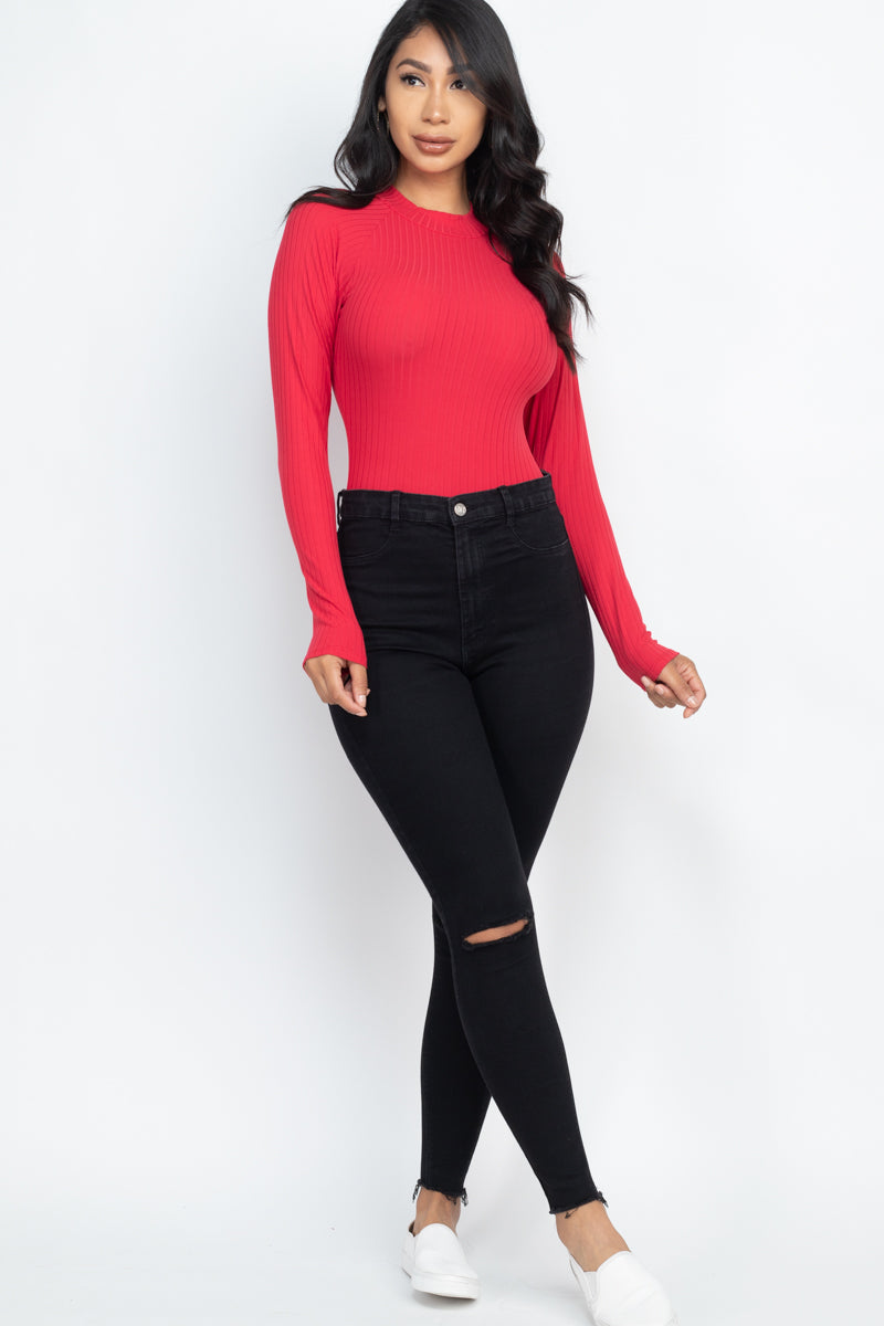 [$3/piece] Ribbed Long Sleeve Mock Neck Bodysuit