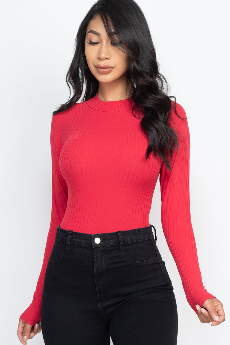 [$3/piece] Ribbed Long Sleeve Mock Neck Bodysuit