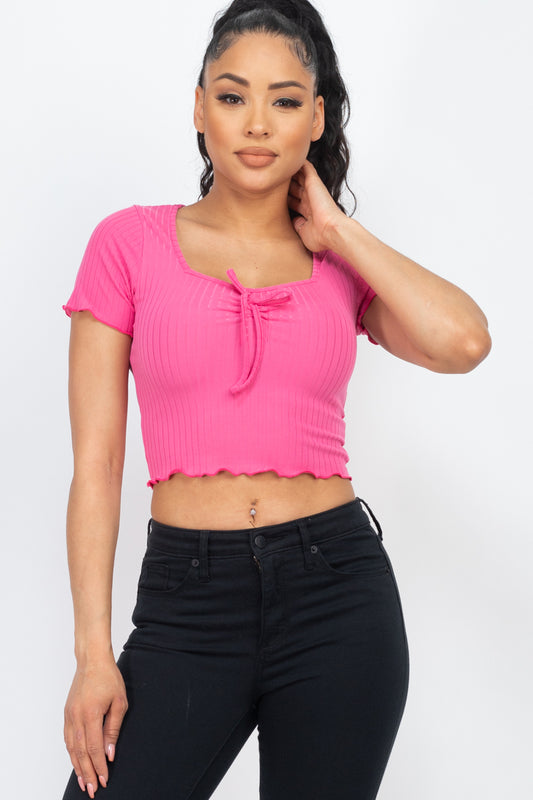 [$2/piece] Ribbed Front Ribbon Mellow Edge Crop Top