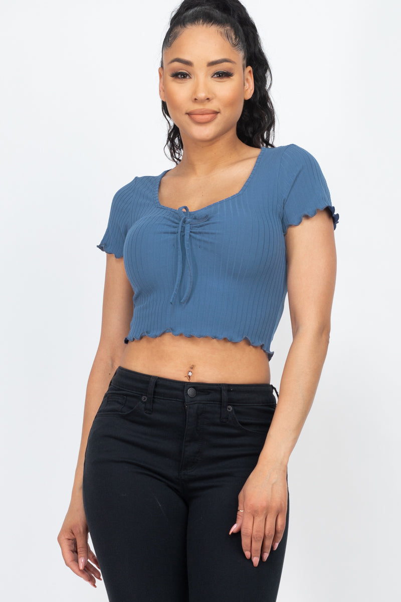 Ribbed Front Ribbon Mellow Edge Crop Top - Wholesale Capella Apparel