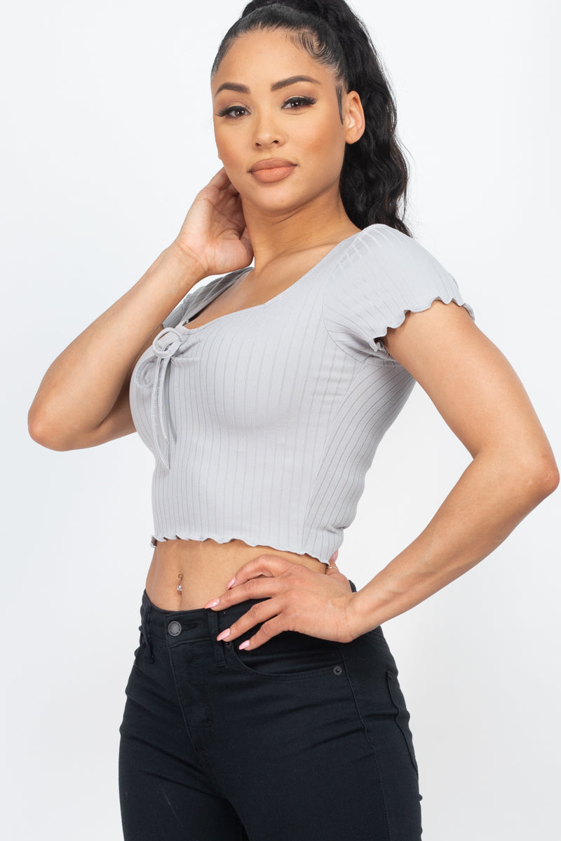 Ribbed Front Ribbon Mellow Edge Crop Top - Wholesale Capella Apparel