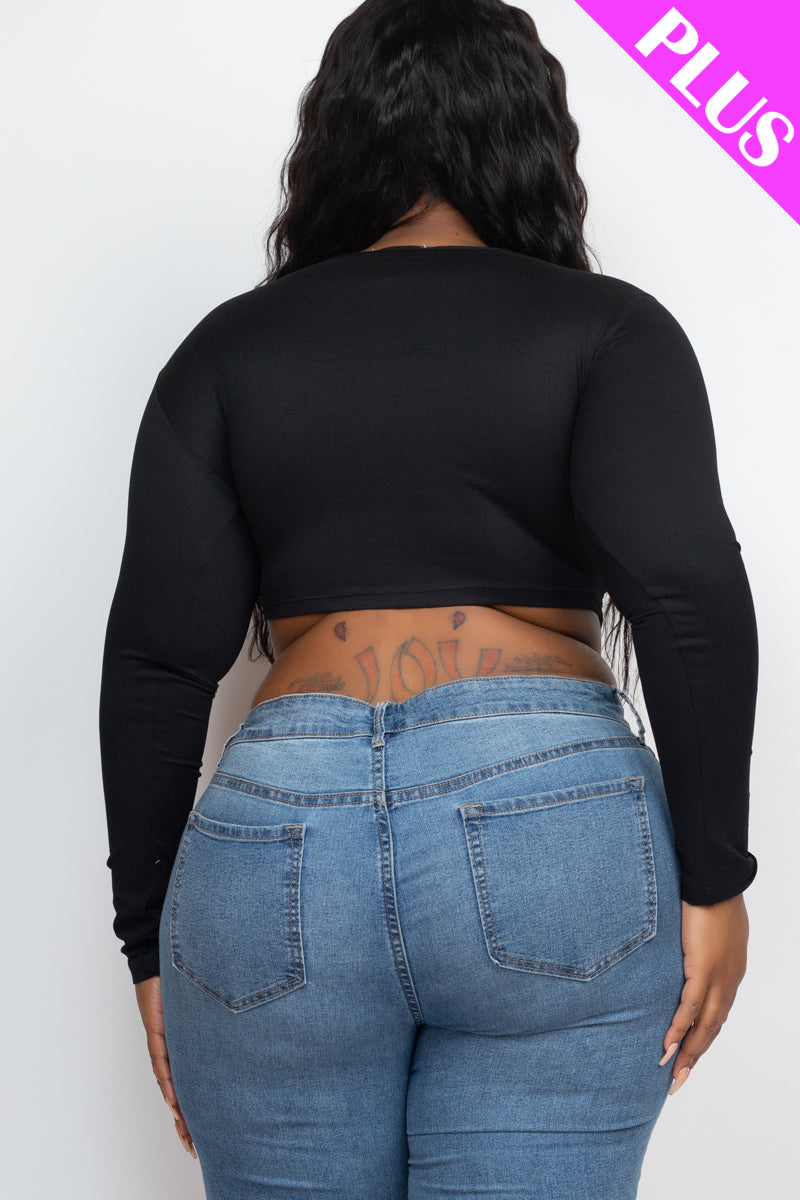 Plus Drawstring Ruched Cutout Front Crop Top - Capella Apparel Wholesale