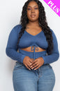 Plus Drawstring Ruched Cutout Front Crop Top - Capella Apparel Wholesale