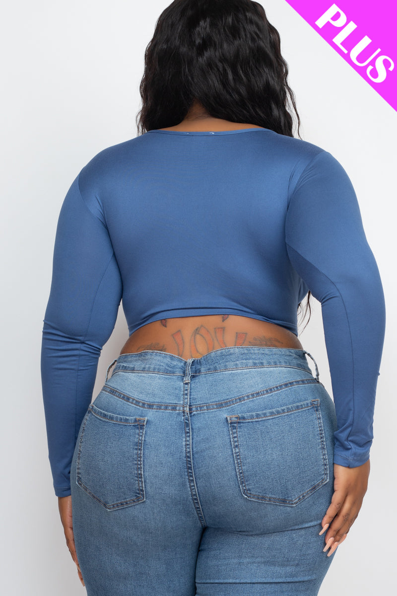 Plus Drawstring Ruched Cutout Front Crop Top - Capella Apparel Wholesale