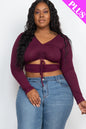 Plus Drawstring Ruched Cutout Front Crop Top - Capella Apparel Wholesale