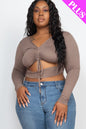 Plus Drawstring Ruched Cutout Front Crop Top - Capella Apparel Wholesale