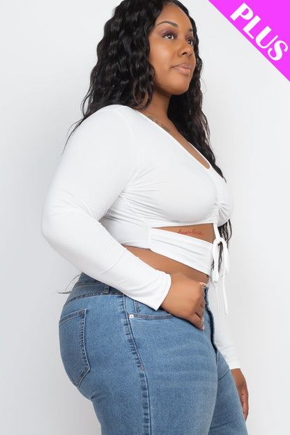 Plus Drawstring Ruched Cutout Front Crop Top - Capella Apparel Wholesale