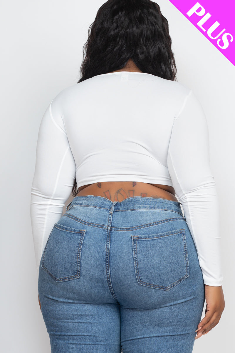 Plus Drawstring Ruched Cutout Front Crop Top - Capella Apparel Wholesale