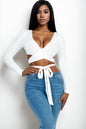 [$3/piece] Cross Wrap Tie Front Rib Knit Crop Top