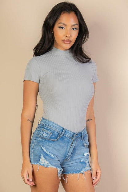 Ribbed Short Sleeve Bodysuit - Capella Apparel