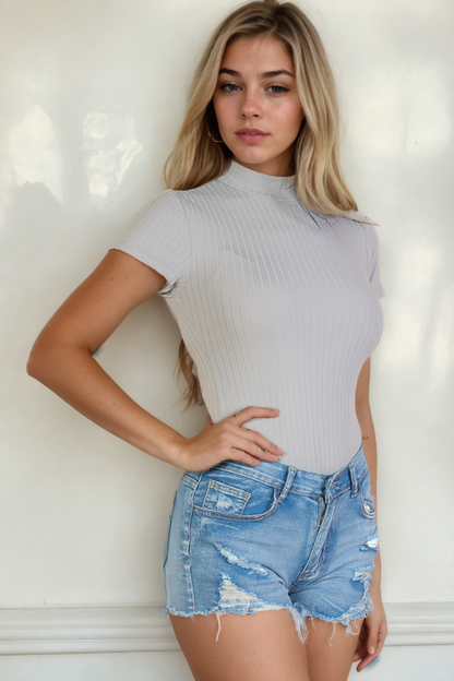 Ribbed Short Sleeve Bodysuit - Capella Apparel