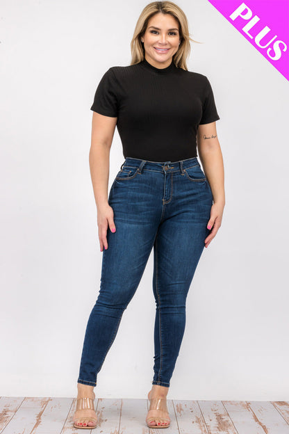 Plus Size Ribbed Short Sleeve Bodysuit - Capella Apparel